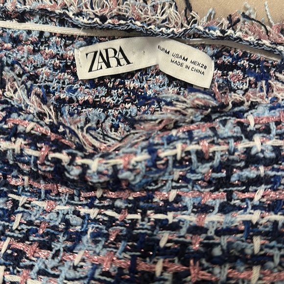 Zara blue tweed off the shoulder sweater top blouse jacket NEW Bloggers favorite - Picture 2 of 5